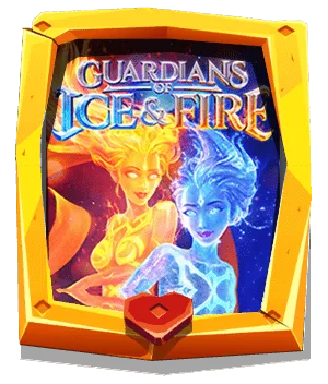 หน้าปกเกมสล็อตธีมน้ำแข็งกับไฟในกรอบทอง