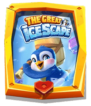 หน้าปกเกมสล็อตธีมน้ำแข็งที่มีตัวการ์ตูนนกเพนกวิน